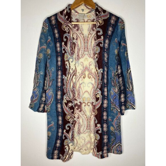 Chico's Women's SP Small Petite Open Front Multicolor Paisley Boho Sweater - Picture 1 of 8